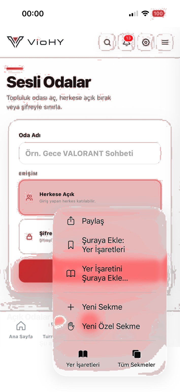 Safari menüsünde Paylaş seçeneği